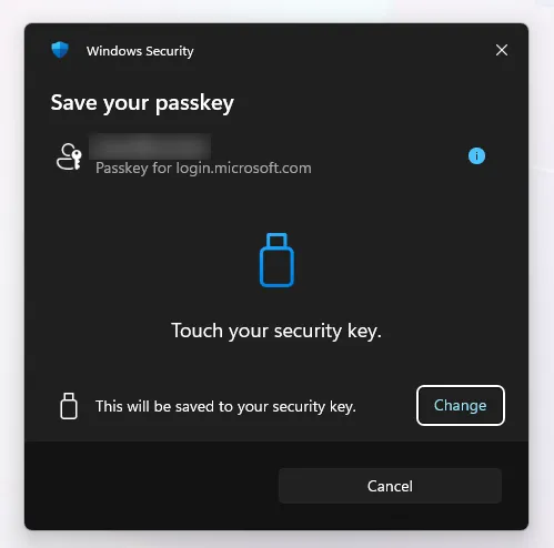 Windows Security dialog asking you to touch your security key